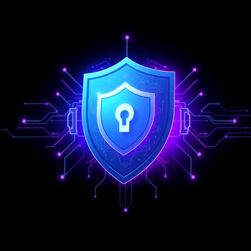 A glowing shield icon representing data security.